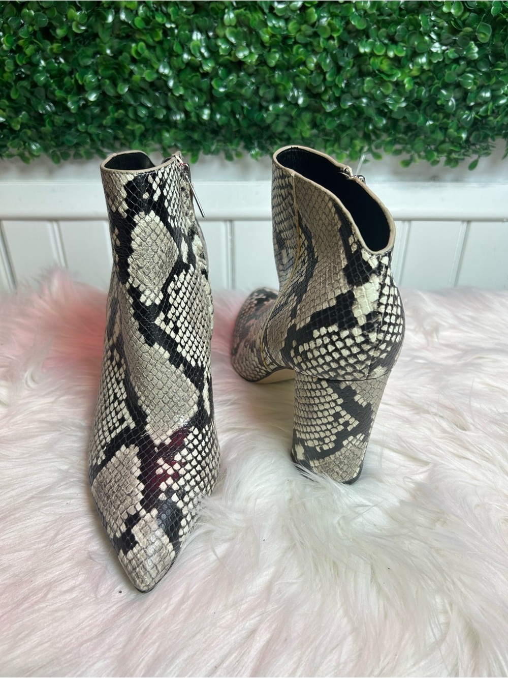 Marc Fisher Snake-Print Pointed Ankle Boots - Beige/Black